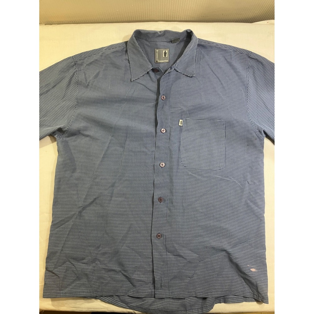 Pineapple Connection Mens Medium Blue Micro Gingham Short Sleeve Button Up Shirt